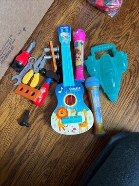 Kids Blue Animal-Print Ukulele Toy Untested